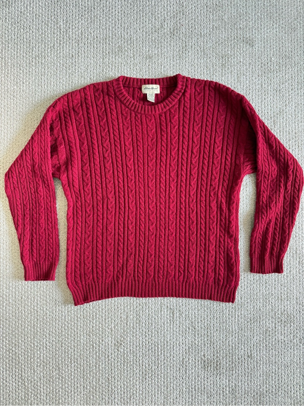 Eddie Bauer Red Cable Knit Wool Sweater